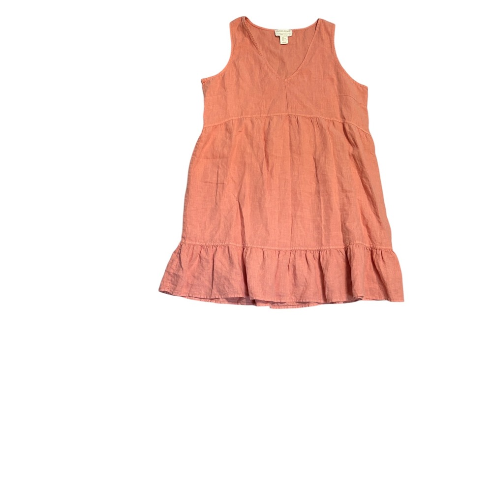 Linen Dress Womens Size XL V Neck Sleeveless Ruffle Hem Coral Cynthia Rowley